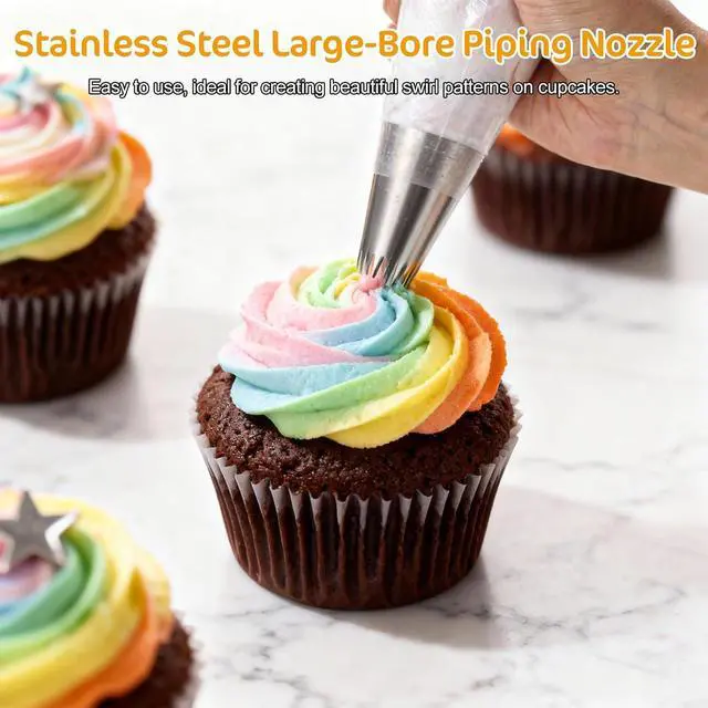Alt view image 3 of 7 - 3Pcs Piping Bags And Tips Set, Stainless Steel 9FT Large Piping Tips, Churro Piping Tip, Open Star Pastry Tips for Cake Decorating with 20Pcs Disposable Piping Bags