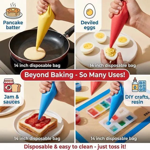 Alt view image 3 of 7 - 122Pieces Tipless Piping Bags - 100pcs Disposable Piping Pastry Bag for Royal Icing/Cookies Decorating - 10 Pastry Bag Ties,10 Clips &2 Scriber Needle - Best Cookie/Cake Decorating Tools (14 inch)