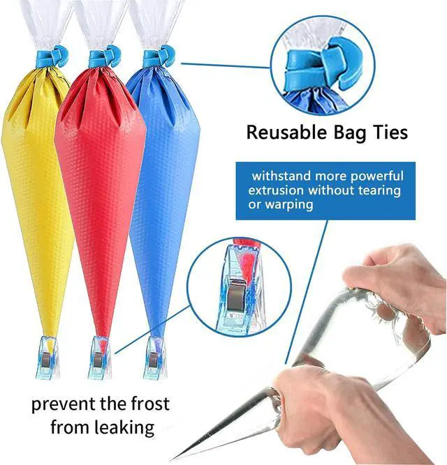 Alt view image 7 of 7 - 122Pieces Tipless Piping Bags - 100pcs Disposable Piping Pastry Bag for Royal Icing/Cookies Decorating - 10 Pastry Bag Ties,10 Clips &2 Scriber Needle - Best Cookie/Cake Decorating Tools (14 inch)