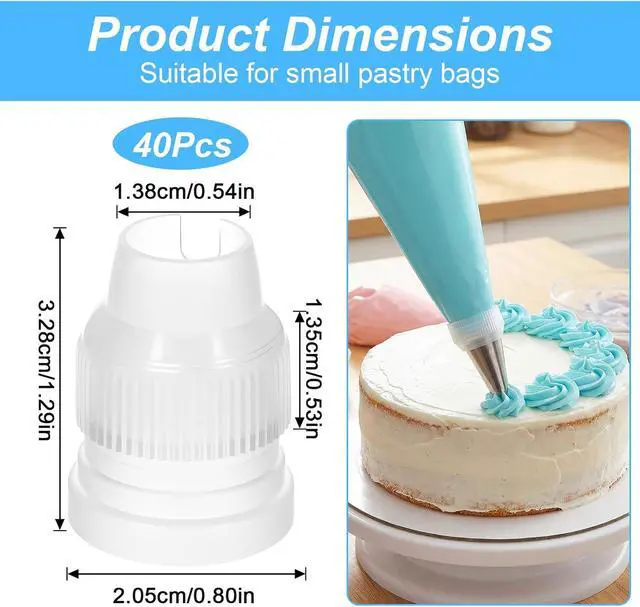 Alt view image 2 of 7 - 40 PCS Piping Bag Couplers for Icing Nozzles, Plastic Standard Coupler Small Couplers for Piping Bags Cake Decorating Coupler Transparent Tip White Pastry Bag for Icing Nozzle