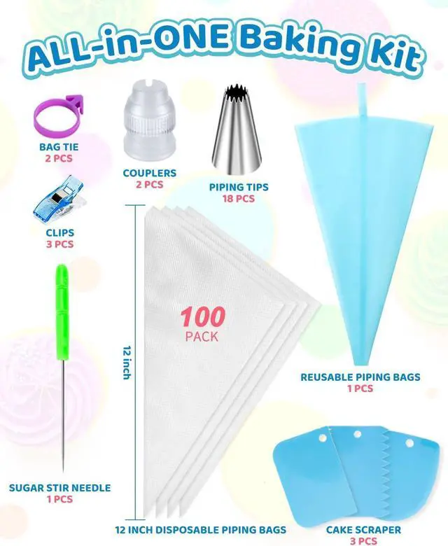 Alt view image 2 of 7 - Piping Bags and Tips Set, Cakes Decorating Kit Supplies