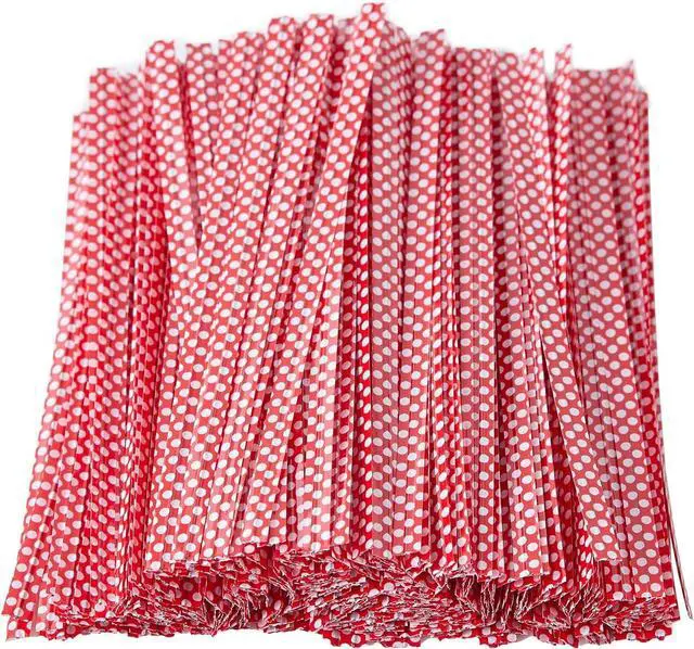 Main image of TangYinRD 500 PCS 4" Polka-Dotted Bag Twist Ties,Red with Dots Plastic Twist Ties Bread Bags Ties for Candy Cookies Gift Bags and Decoration