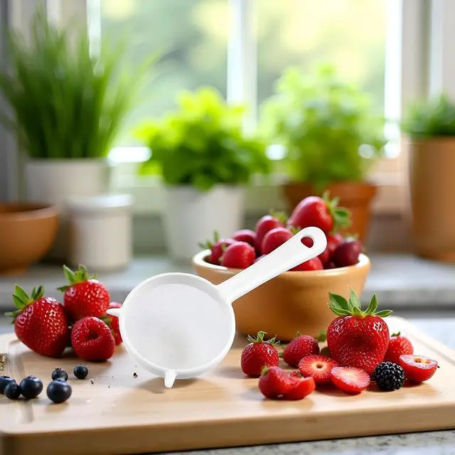Alt view image 6 of 7 - White Mesh Kitchen Sifter, Plastic Mesh Strainers Sieve, Colanders and Sieve with Handle for Tea Pasta Flour Rice Fruits Vegetable, Food Strainers