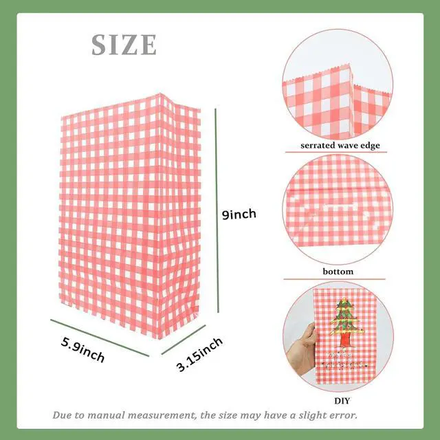 Alt view image 4 of 7 - Chanseen 40 Pack Colorful Plaid Paper Lunch Bags with Stickers Assorted Checkered Treat Bags Gift Bag for Party Favors Candy Goodies Birthday Christmas (5.9"x3.15"x9")