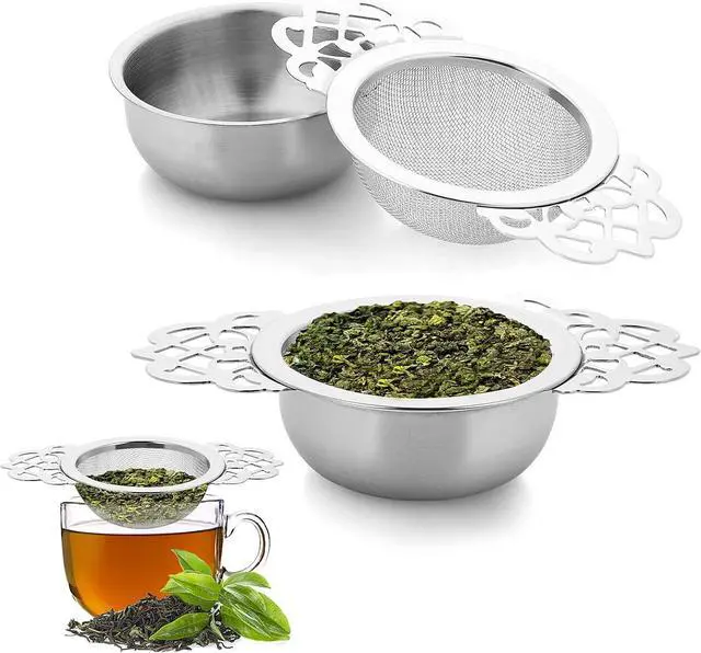 Main image of 2 Pack Small Fine Mesh Tea Strainers with Bowl, Stainless Steel Loose Tea Infusers Strainers 7 cm Diameter Tea Filter with Double Wing Extender Ideal for Loose Tea Juice Coffee Filter