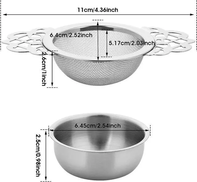 Alt view image 2 of 7 - 2 Pack Small Fine Mesh Tea Strainers with Bowl, Stainless Steel Loose Tea Infusers Strainers 7 cm Diameter Tea Filter with Double Wing Extender Ideal for Loose Tea Juice Coffee Filter