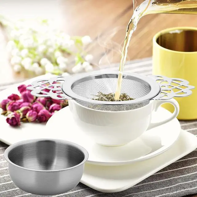 Alt view image 5 of 7 - 2 Pack Small Fine Mesh Tea Strainers with Bowl, Stainless Steel Loose Tea Infusers Strainers 7 cm Diameter Tea Filter with Double Wing Extender Ideal for Loose Tea Juice Coffee Filter