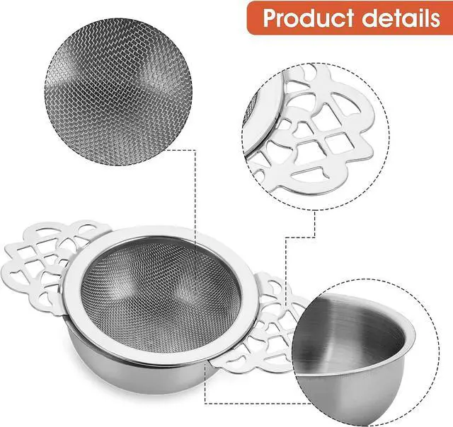 Alt view image 7 of 7 - 2 Pack Small Fine Mesh Tea Strainers with Bowl, Stainless Steel Loose Tea Infusers Strainers 7 cm Diameter Tea Filter with Double Wing Extender Ideal for Loose Tea Juice Coffee Filter