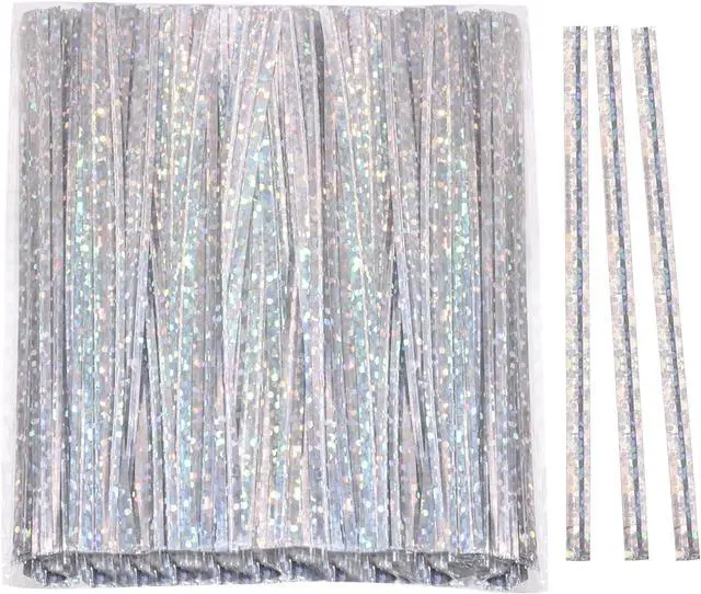 Main image of Mini Skater 4" Metallic Twist Ties Foil Bread Ties for Packaging Bakery Candy Goodies Cookies Gift Cellophane Treat Bags Christmas Wedding Party Favor Supplies,500Pcs (Silver)