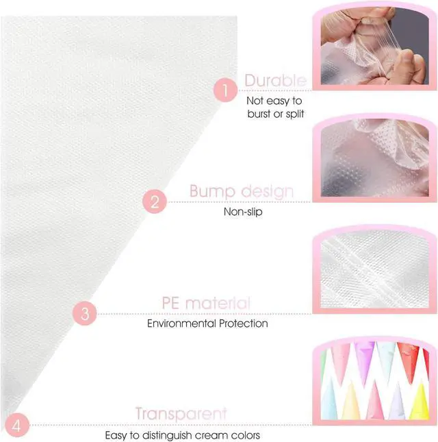 Alt view image 3 of 7 - VolksRose 100Pcs Disposable Piping Bags, 18 inch Anti Burst and Non-Slip Pastry Bags, Thicken Cake Decorating Bags Icing Piping Bags for Cake Cupcakes Cookies Frosting, White