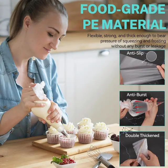 Alt view image 3 of 7 - HOTEC Piping Bags and Tips Set, 120 Pcs Cake Decorating Kit with 100pcs 12 Inch Disposable Pastry Bags, 1 Reusable Piping Bags, 12 Piping Tips, 3 Cake Scraper, 2 Couplers, 2 Bag Ties, Baking Supplies