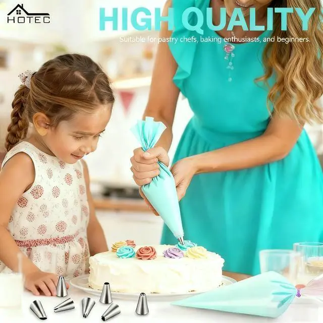 Alt view image 6 of 7 - HOTEC Piping Bags and Tips Set, 120 Pcs Cake Decorating Kit with 100pcs 12 Inch Disposable Pastry Bags, 1 Reusable Piping Bags, 12 Piping Tips, 3 Cake Scraper, 2 Couplers, 2 Bag Ties, Baking Supplies