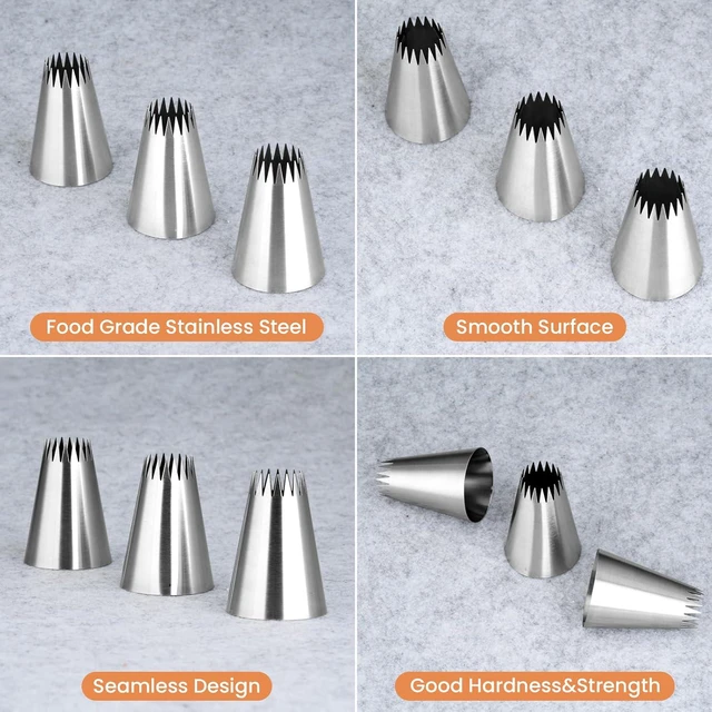 Alt view image 4 of 7 - Kasmoire 3Pcs Churro Piping Bags and Tips Set,Stainless Steel 9FT Icing Tips Set with 10Pcs Disposable Piping Bags,Open Star Pastry Tips for Cake Decorating