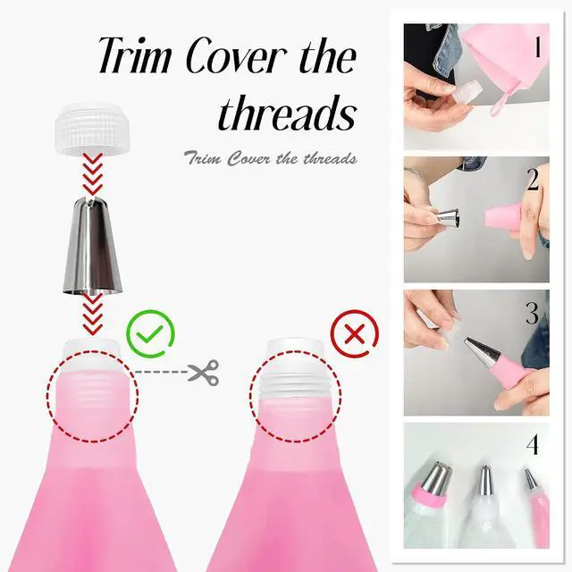 Alt view image 3 of 6 - 66Pcs Piping Bags and Tips Set, Cake Decorating Tools Supplies, Stainless Steel frosting tips with Reusable Pastry Bag, Cake Decorating Tips Set for DIY Pastry Dough, Cookie, Cupcake, Cake (Pink)