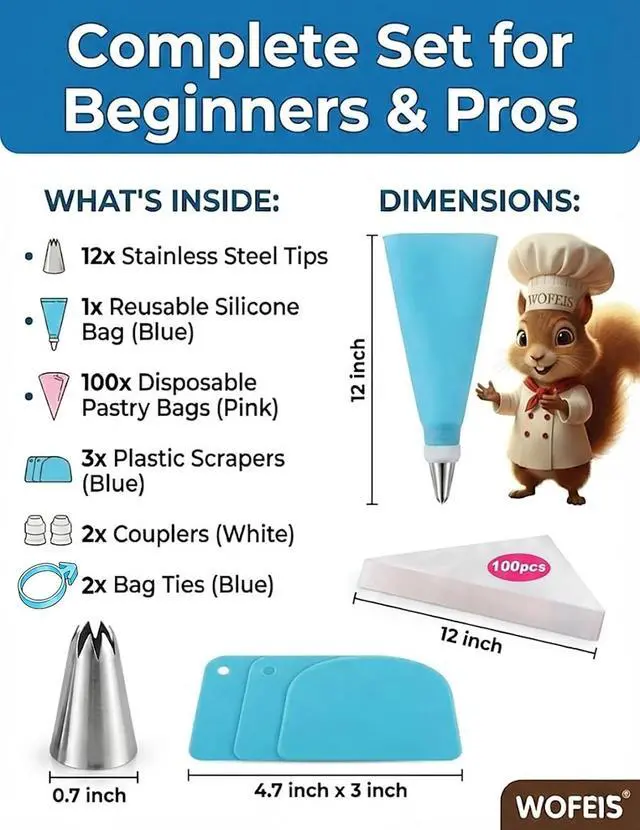 Alt view image 3 of 7 - 120-Piece Piping Bags and Tips Set with 100 Disposable Bags for Decorating