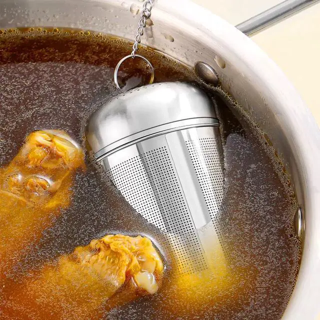 Alt view image 5 of 7 - PRETYZOOM Large Tea Infuser Strainer Ball Spice Infuser with Long Chain for Cooking - Stainless Steel Loose Leaf Tea Steeper 3.74 x 1.96 x 1.96 Inch