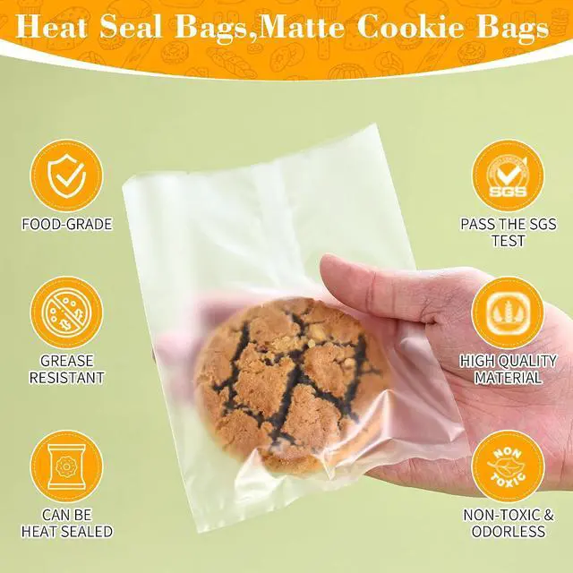 Alt view image 4 of 7 - 100 Pcs 4-7/10 x 6-7/10 Inch Semi-Transparent Heat Seal Bags for Cookies,Matte Cookie Bags with Seal,Frosted Treat Bag for Baked Goods, Brownie Packaging