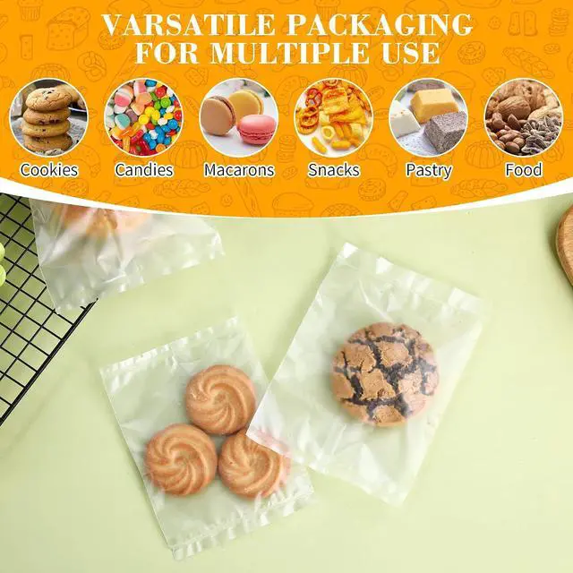 Alt view image 7 of 7 - 100 Pcs 4-7/10 x 6-7/10 Inch Semi-Transparent Heat Seal Bags for Cookies,Matte Cookie Bags with Seal,Frosted Treat Bag for Baked Goods, Brownie Packaging
