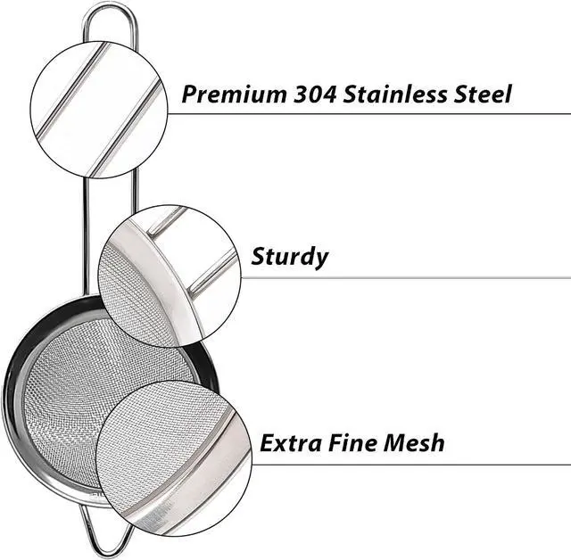 Alt view image 3 of 5 - Makerstep 304 Stainless Steel Fine Mesh Strainers for Kitchen. Food Strainer Tea Strainer Coffee Strainer with Long Handle. 3.3 Inch