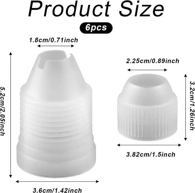 Alt view image 2 of 7 - 6 Pieces Plastic Couplers of Large Size, Standard Couplers Base Diameter 1.42" Height 2.05" Easy Switching, for Piping Tip White Pastry Bag Coupler for Cake Decorating Icing Nozzles