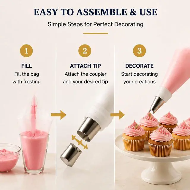 Alt view image 6 of 7 - Piping Bags and Tips Set, Pastry Bag Cakes Decorating Supplies Kit