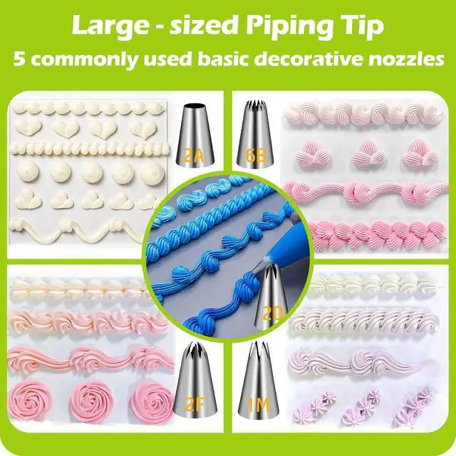 Alt view image 3 of 6 - Suuker Large Piping Tips Set, 1M 2D 2F 6B 2A with Reusable Bag