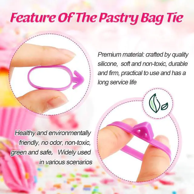 Alt view image 3 of 7 - Patelai 120 Pcs Icing Bag Ties Silicone Piping Bag Ties,Rosy, Blue, Purple