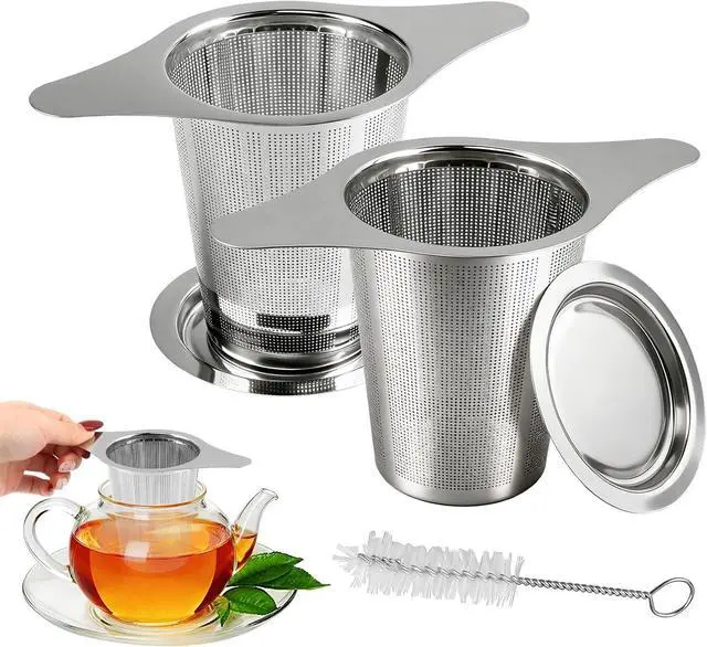 Main image of 2Pcs Stainless Steel Tea Infuser with Lid, Reusable Loose Leaf Tea Steeper Ultra Fine Mesh TeaStrainer with Double Handles, Large Capacity Teapot Filter Fits Mugs Cups