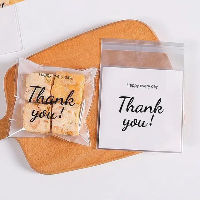 Alt view image 4 of 6 - 100 Pcs Self Adhesive Cookie Bags, with Thank You sign,Searik White Polka Dot Plastic Pastry Bags for Giving Bakery Candy Cookie Chocolate (4 x 4 Inches, 100 Pcs)