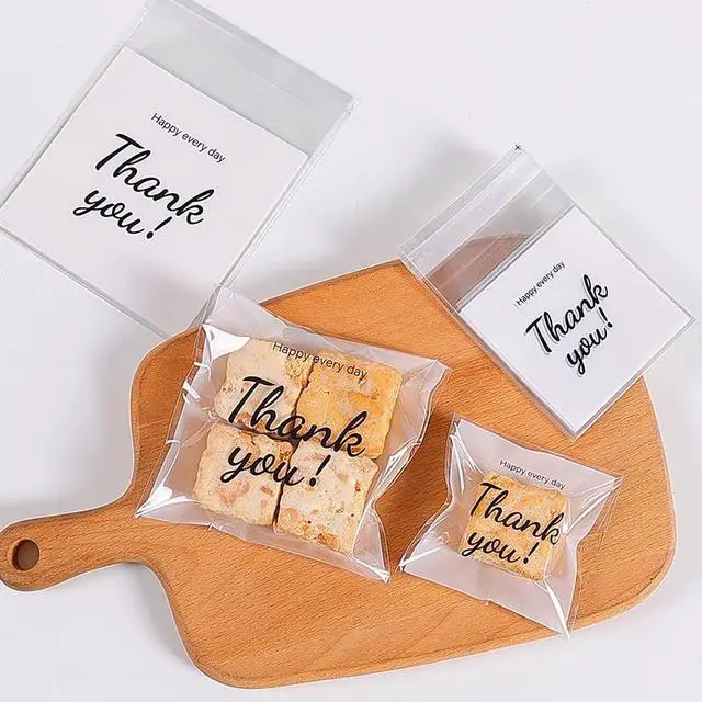 Alt view image 5 of 6 - 100 Pcs Self Adhesive Cookie Bags, with Thank You sign,Searik White Polka Dot Plastic Pastry Bags for Giving Bakery Candy Cookie Chocolate (4 x 4 Inches, 100 Pcs)