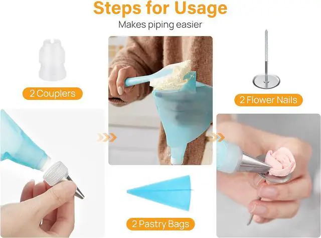 Alt view image 5 of 7 - Kootek 42 Piping Bags and Tips Set Frosting Piping Kit for Beginners & Pros