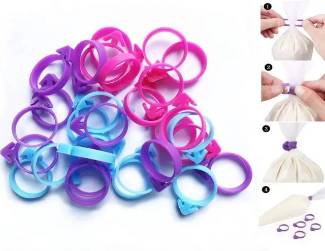 Alt view image 2 of 6 - 40 Pcs Pastry Bag Ties, Silicone Icing Bag Ties, Reusable Piping Bag Ties Decoration Bag Cake and Pastry Supplies Clips, Includes 4 Color. Suitable for Cupcakes Cookies and Pastry Seal