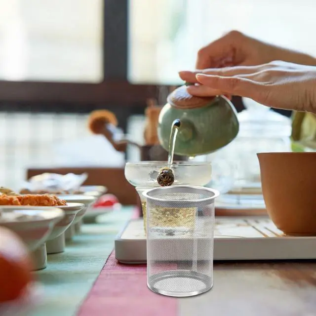 Alt view image 7 of 7 - Tea Infuser Strainer Replacement Teapot Mesh Filter Insert for Loose Leaf Tea Oolong Herbal Fruit Fine Mesh 3.14X2.36X2.36In