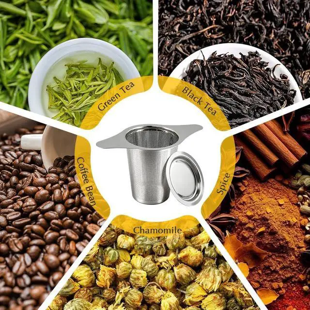 Alt view image 7 of 7 - 2Pcs Stainless Steel Tea Infuser with Lid, Reusable Loose Leaf Tea Steeper Ultra Fine Mesh TeaStrainer with Double Handles, Large Capacity Teapot Filter Fits Mugs Cups