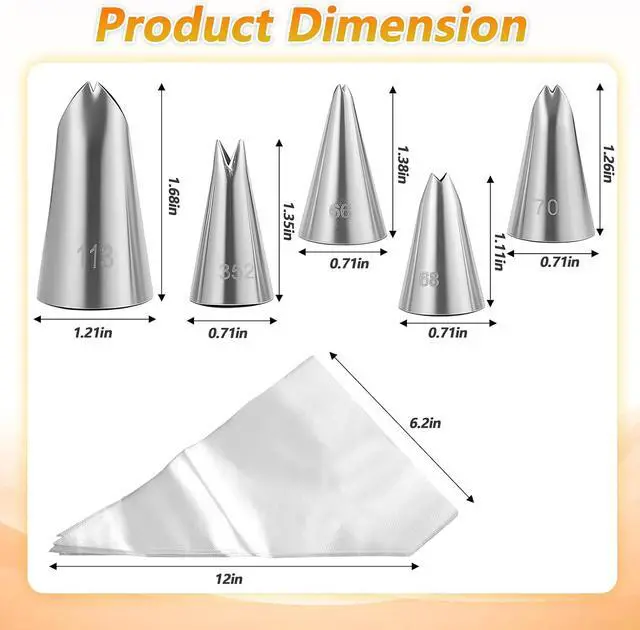 Alt view image 2 of 7 - 5Pcs Leaf Piping Icing Nozzles, Stainless Steel Cake Decorating Tips with 10Pcs Disposable Piping Bags for Pastry Cupcakes Cookie Cake Fondant Baking