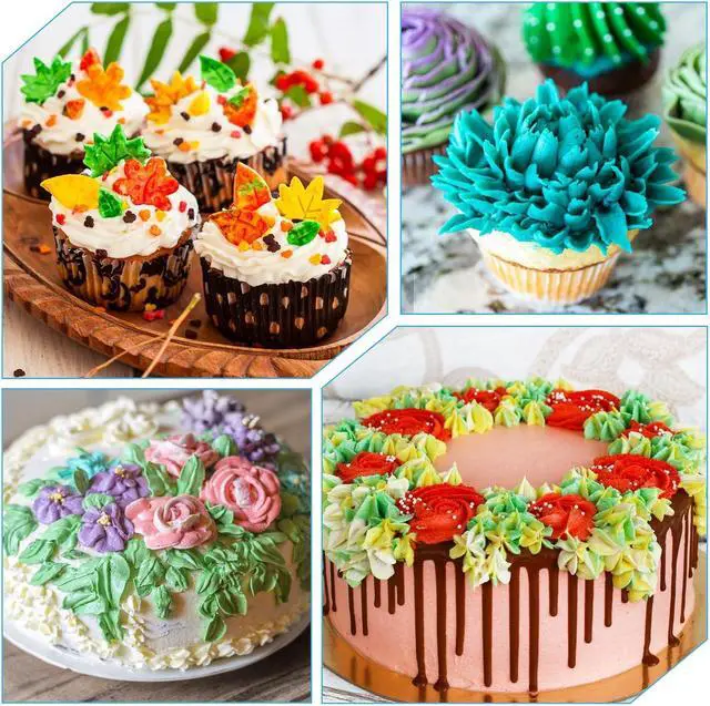 Alt view image 4 of 7 - 5Pcs Leaf Piping Icing Nozzles, Stainless Steel Cake Decorating Tips with 10Pcs Disposable Piping Bags for Pastry Cupcakes Cookie Cake Fondant Baking