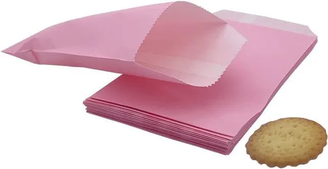 Main image of Paper Treat Bags Pink Cookie Bags 3.15 x 5.12-inch Glassine Small Wax Greaseproof Bakery Flat Pastry Bags for Cake Slices Candy Chocolate Pastries Snacks, 100Pack