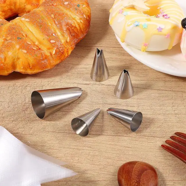 Alt view image 7 of 7 - 5Pcs Leaf Piping Icing Nozzles, Stainless Steel Cake Decorating Tips with 10Pcs Disposable Piping Bags for Pastry Cupcakes Cookie Cake Fondant Baking