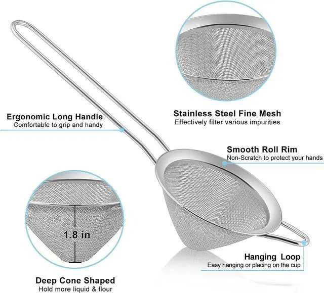 Alt view image 3 of 7 - TeamFar Fine Mesh Strainer, 3.3 Stainless Steel Tea Strainer-Silver, 2PCS