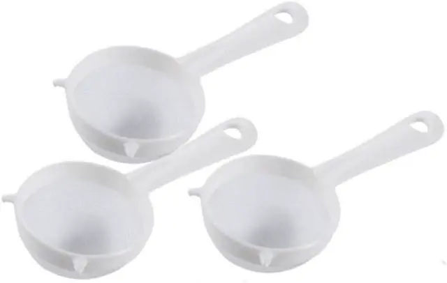 Main image of 3 Pcs Double-Ear Fine Mesh Strainers, Plastic Food Sieve Strainer Colander Flour Sieve Icing Sugar Sifter Tea Coffee Filter with Long Handle, 6.30 x 2.36 in