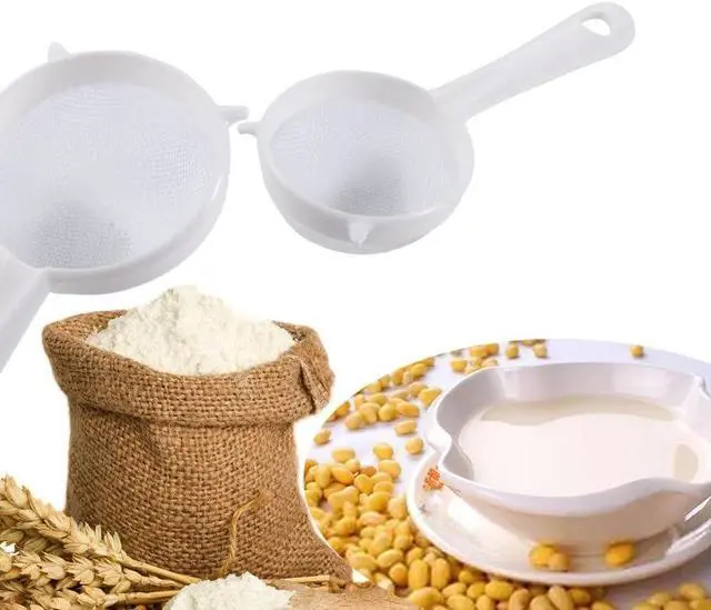 Alt view image 3 of 7 - 3 Pcs Double-Ear Fine Mesh Strainers, Plastic Food Sieve Strainer Colander Flour Sieve Icing Sugar Sifter Tea Coffee Filter with Long Handle, 6.30 x 2.36 in