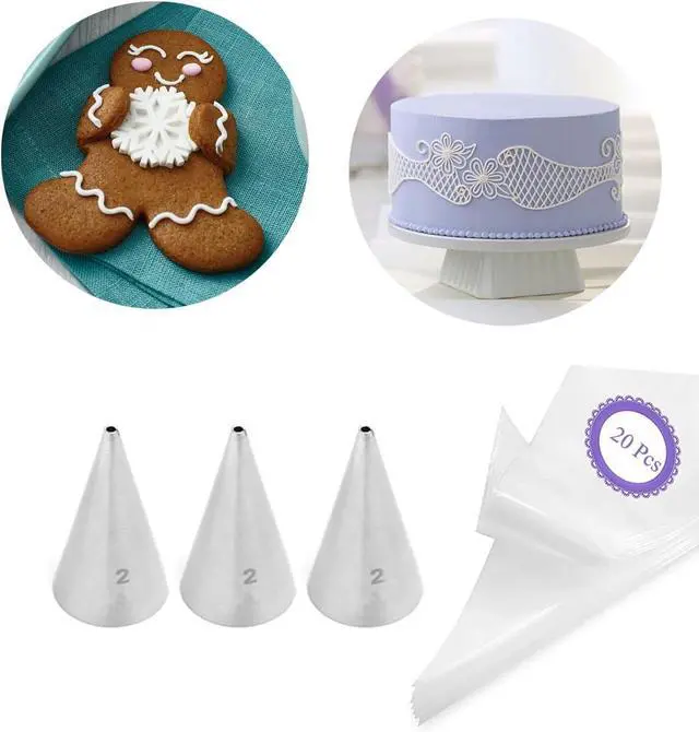 Main image of #2 Piping Tip and Bag Set, Fine Writing Tips for lettering, Cake Decorating