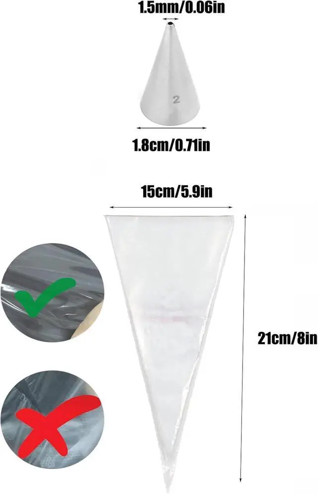 Alt view image 3 of 3 - #2 Piping Tip and Bag Set, Fine Writing Tips for lettering, Cake Decorating