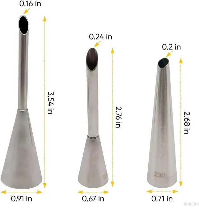 Alt view image 2 of 7 - 3 Pcs Filling Piping Tip Set, Stainless Steel, Three Size Options