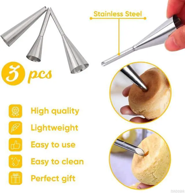 Alt view image 3 of 7 - 3 Pcs Filling Piping Tip Set, Stainless Steel, Three Size Options