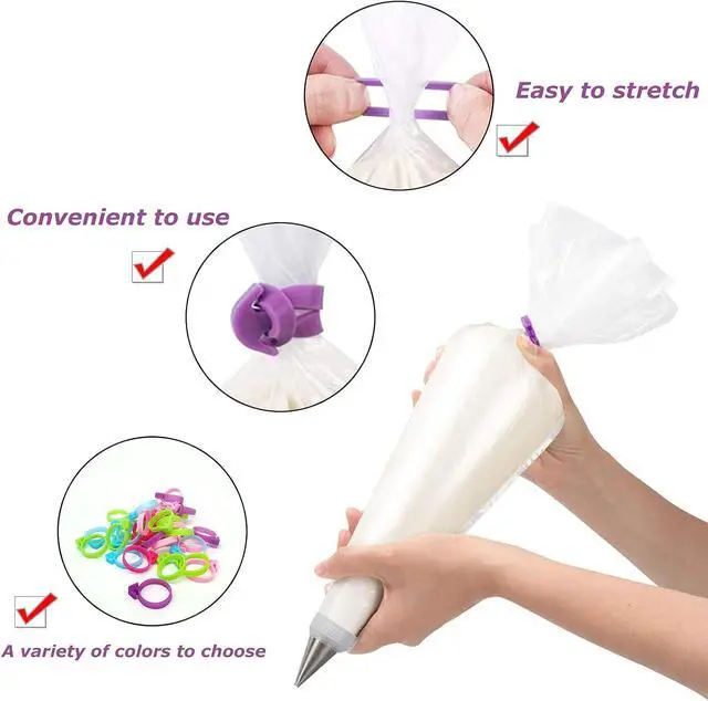 Alt view image 3 of 7 - 30 Pcs Pastry Bag Ties, Silicone Icing Bag Ties, Reusable Piping Bag Ties Decoration Bag Cake and Pastry Supplies Clips, Includes 5 Color. Suitable for Cupcakes Cookies and Pastry Seal (5 Color)