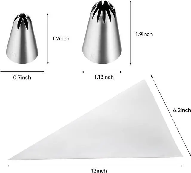 Alt view image 3 of 7 - Kasmoire 8Pcs Large Piping Tips Set,Stainless Steel Icing Tips with 10 Disposable Pastry Bags for Cake Decorating