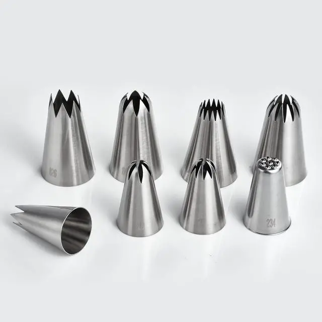 Alt view image 7 of 7 - Kasmoire 8Pcs Large Piping Tips Set,Stainless Steel Icing Tips with 10 Disposable Pastry Bags for Cake Decorating