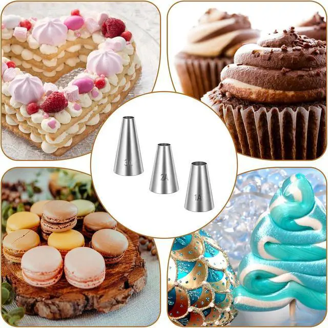 Alt view image 7 of 7 - 1A/2A/3A Large Cake Piping Tips, 3 PCS Round Piping Tip for Cake Decorating Stainless Steel Frosting Tips Professional Baking Decoration Tools for Cupcakes Cakes Cookies Macarons Pastry Fondant