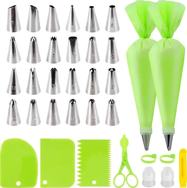 Main image of 35Pcs Piping Bags and Tips Set with 24 Piping Tips,2 Reusable Pastry Bags 12 Inch,Cake Decorating Tips Set for Diy Pastry Dough, Cookie, Cupcake, Cake